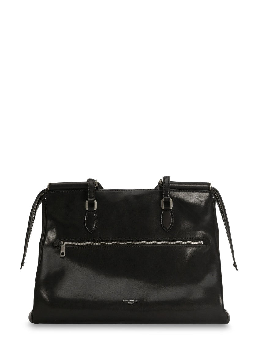 Dolce & Gabbana Structured Black Leather Bag With Dual Handles