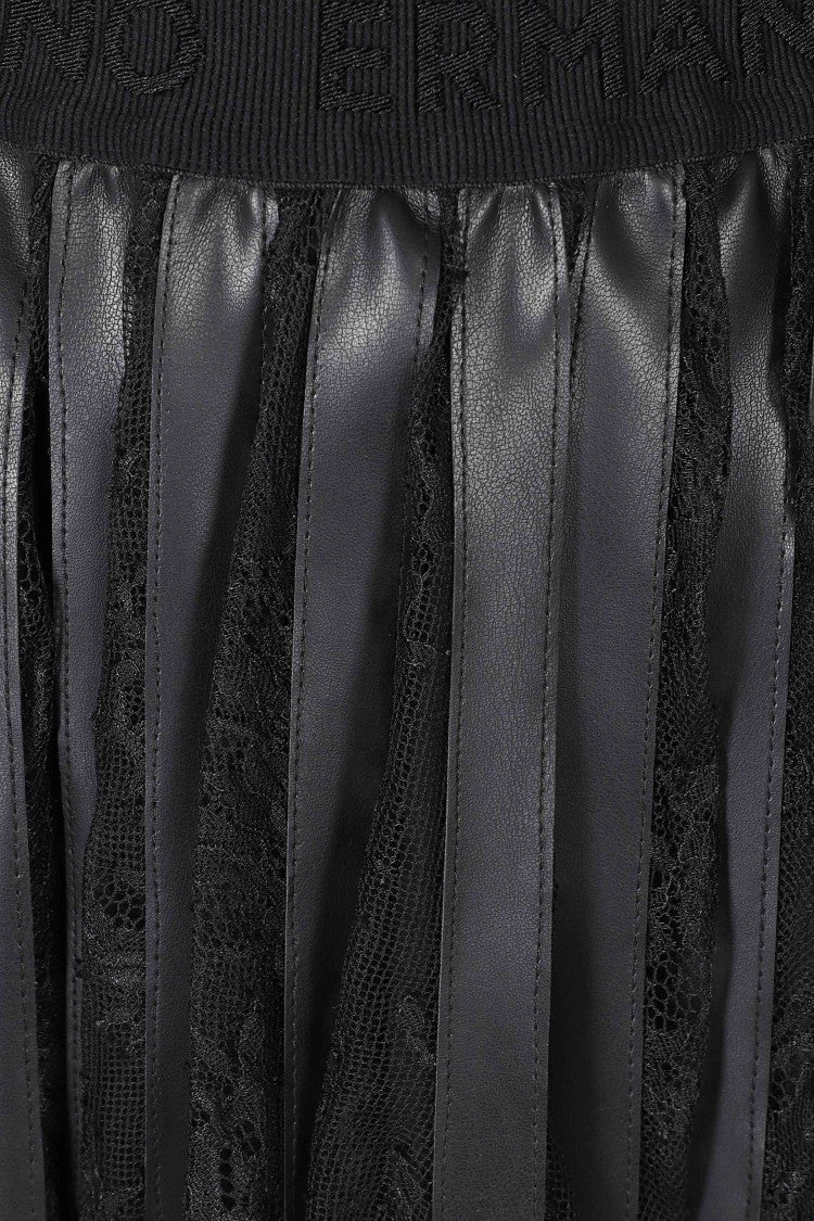 Ermanno Firenze Black Lace Overlay Satin Skirt