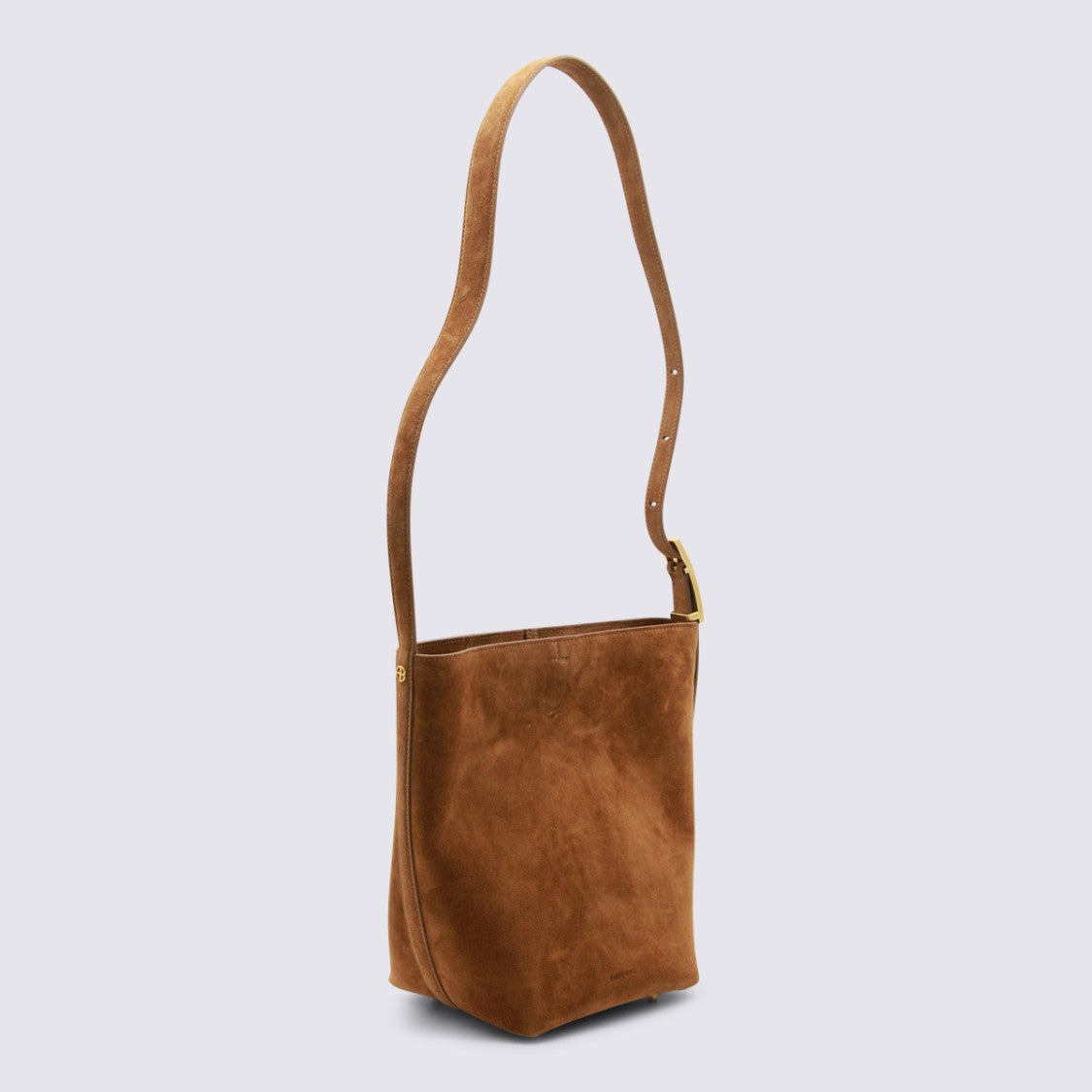Anine Bing Minimalist Bucket Bag In Smooth Suede With Gold Accents
