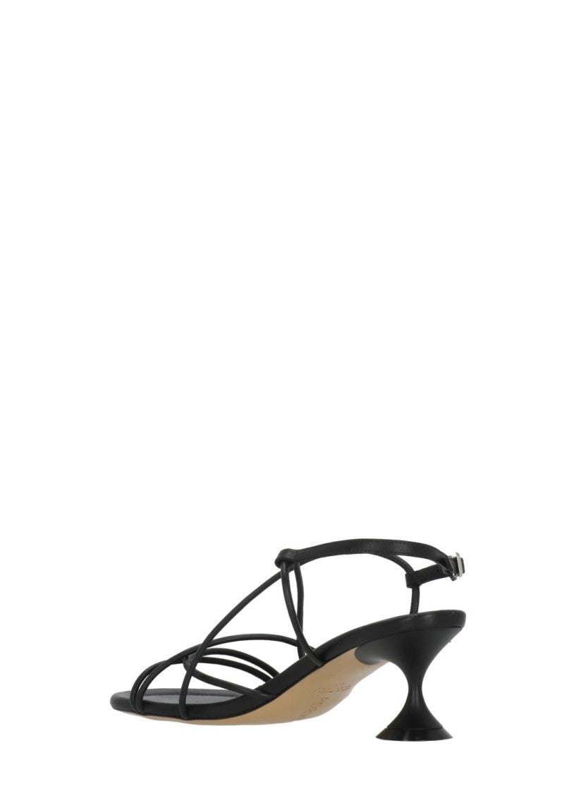 Poeve Black Ankle Strap Leather Sandals