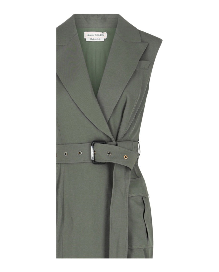 Alexander Mcqueen Asymmetrical Midi Dress With Removable Belt And Cargo Pocket