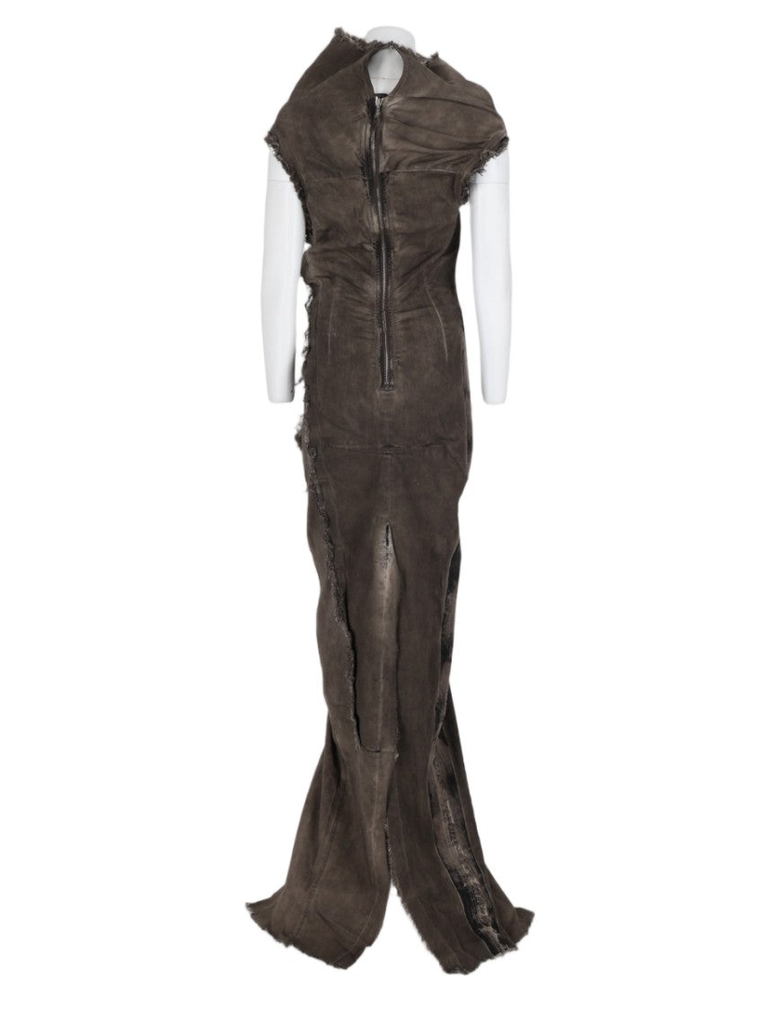 Drkshdw By Rick Owens Brown Avant-Garde Raw Finish Cotton Maxi Dress