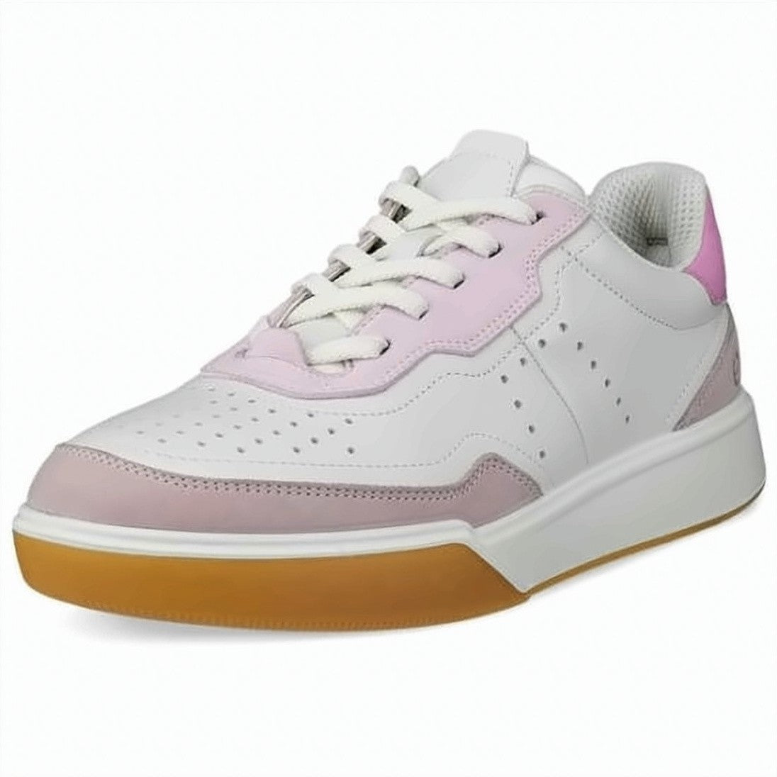 Ecco Breathable Leather Sneakers With Soft Pink Accents