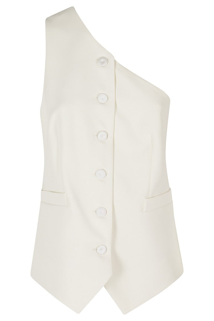 Federica Tosi White Tailored Asymmetrical One-Shoulder Cady Vest