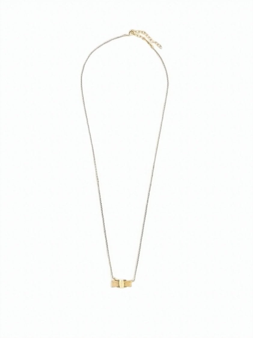 Salvatore Ferragamo Gold Bow Pendant Necklace With Adjustable Chain