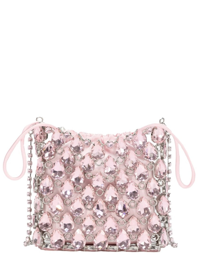 Self-Portrait Pink Metallic Mesh Crystal Handbag
