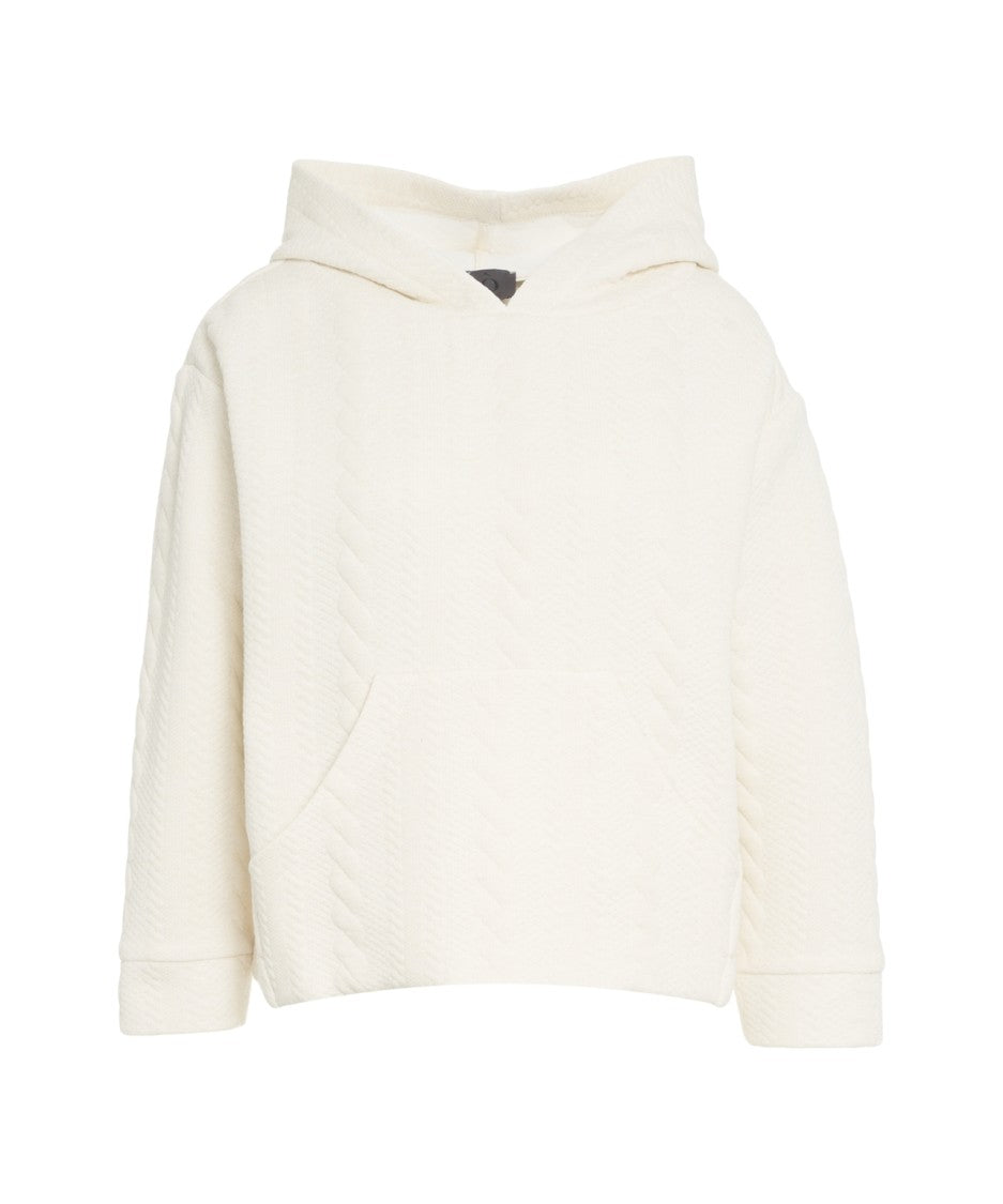 Oblo Unique Quilted White Hoodie With Cozy Hood And Kangaroo Pocket