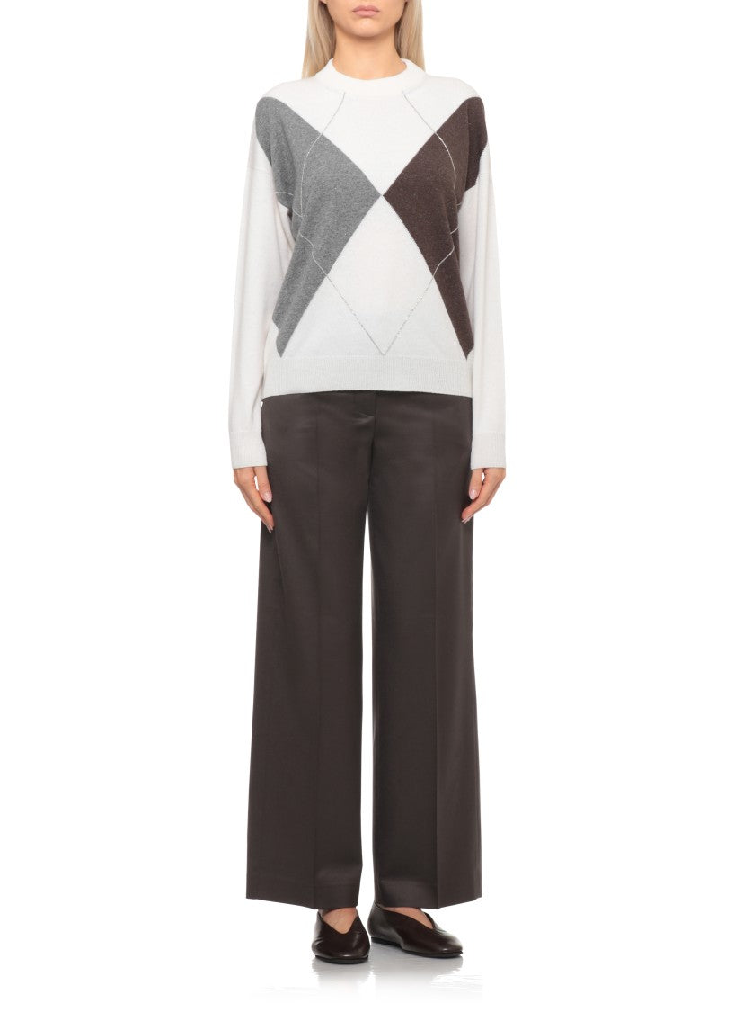 Peserico Wool Blend Sweater With Geometric Pattern And Ribbed Trims
