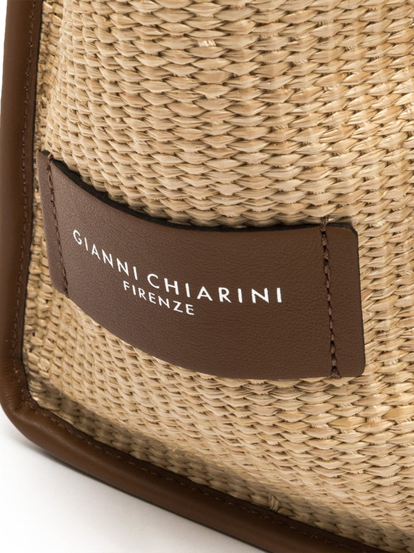Gianni Chiarini Marcella Woven Straw Leopard Print Tote