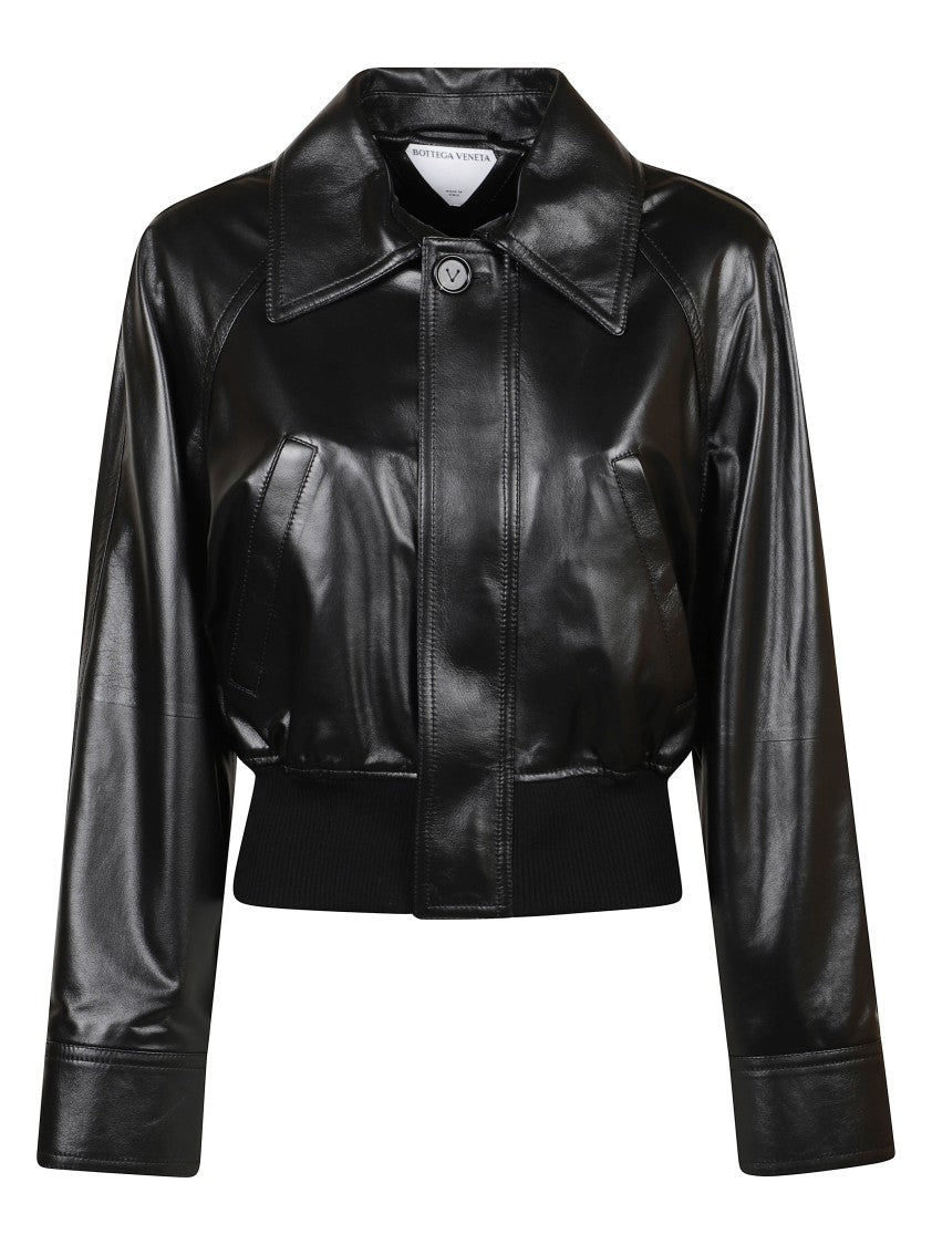 Bottega Veneta Cropped Black Jacket With Shiny Finish