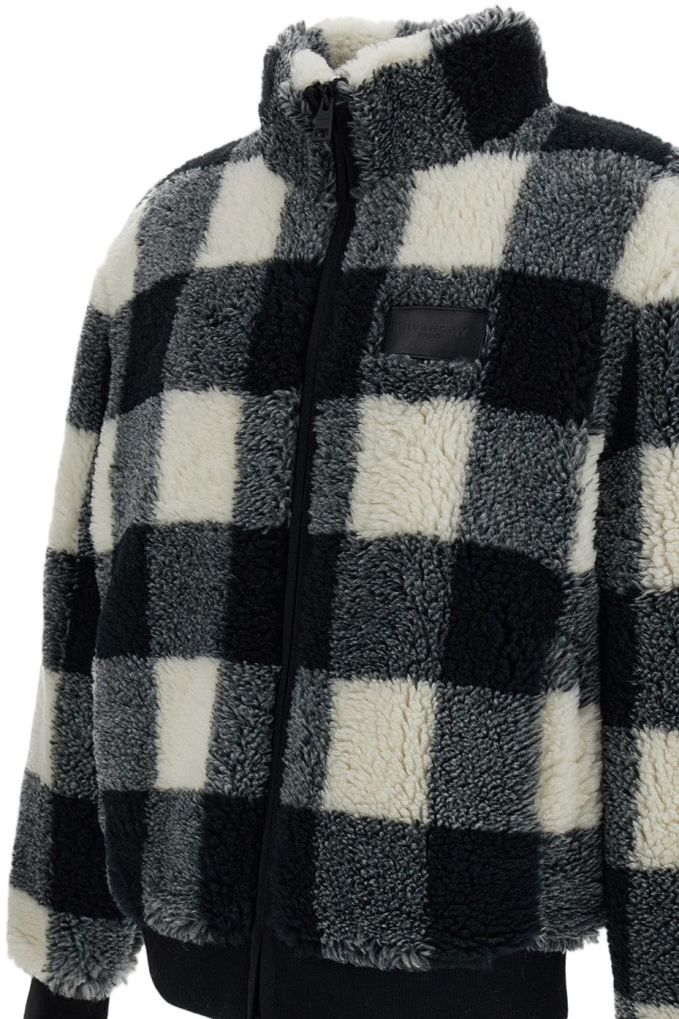 Givenchy Checked Fleece Bomber Jacket With Leather Details