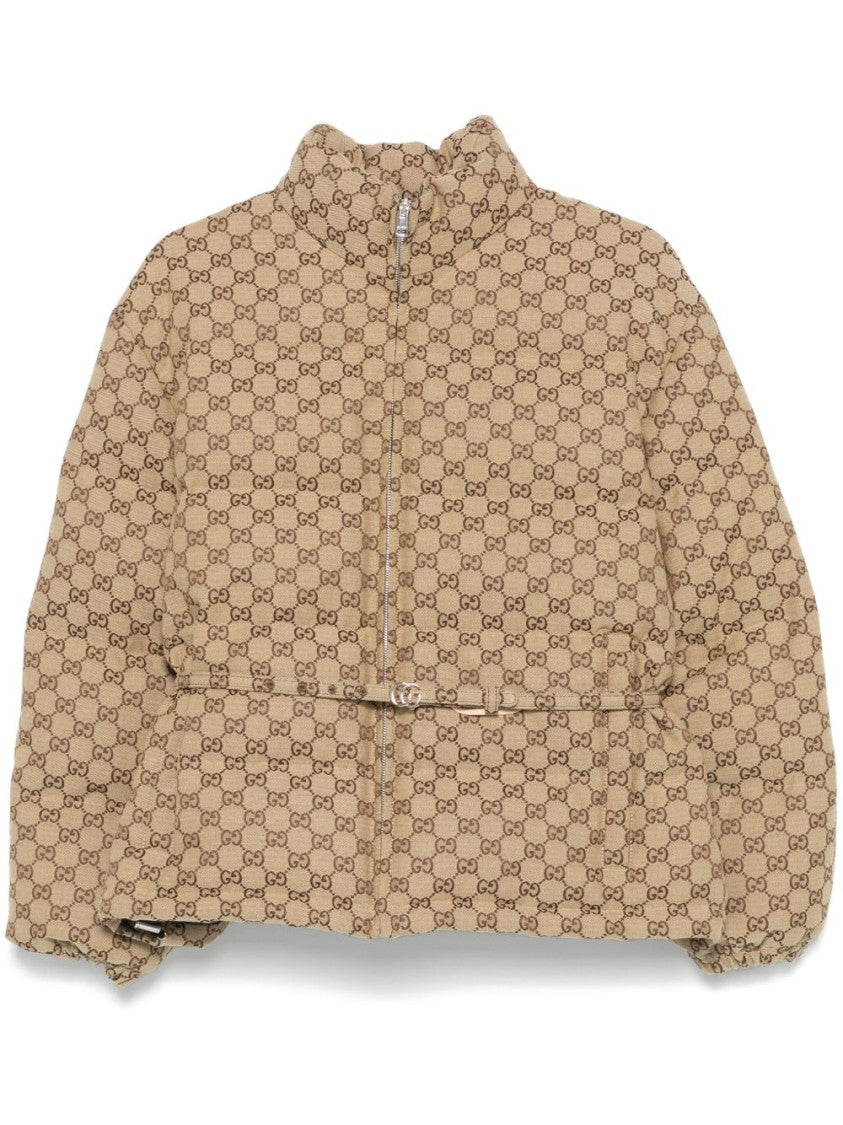 Gucci Beige Quilted Gg Pattern Slim Belt Coat