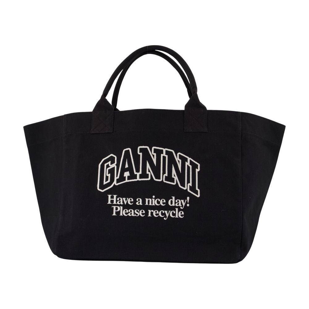 Ganni Xxl Pocket Shopper Bag - Cotton - Black