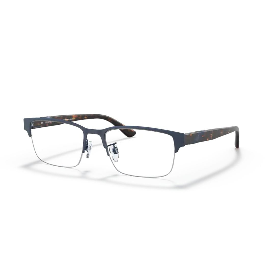 Emporio Armani 1129 Vista Rectangular Matte Metal Frame Eyeglasses With Tortoiseshell Temples