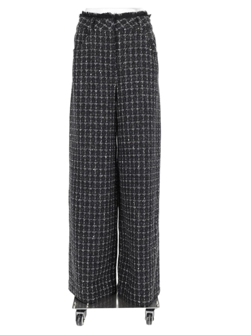 Msgm Black Checkered Wide-Leg Cotton-Blend Pants