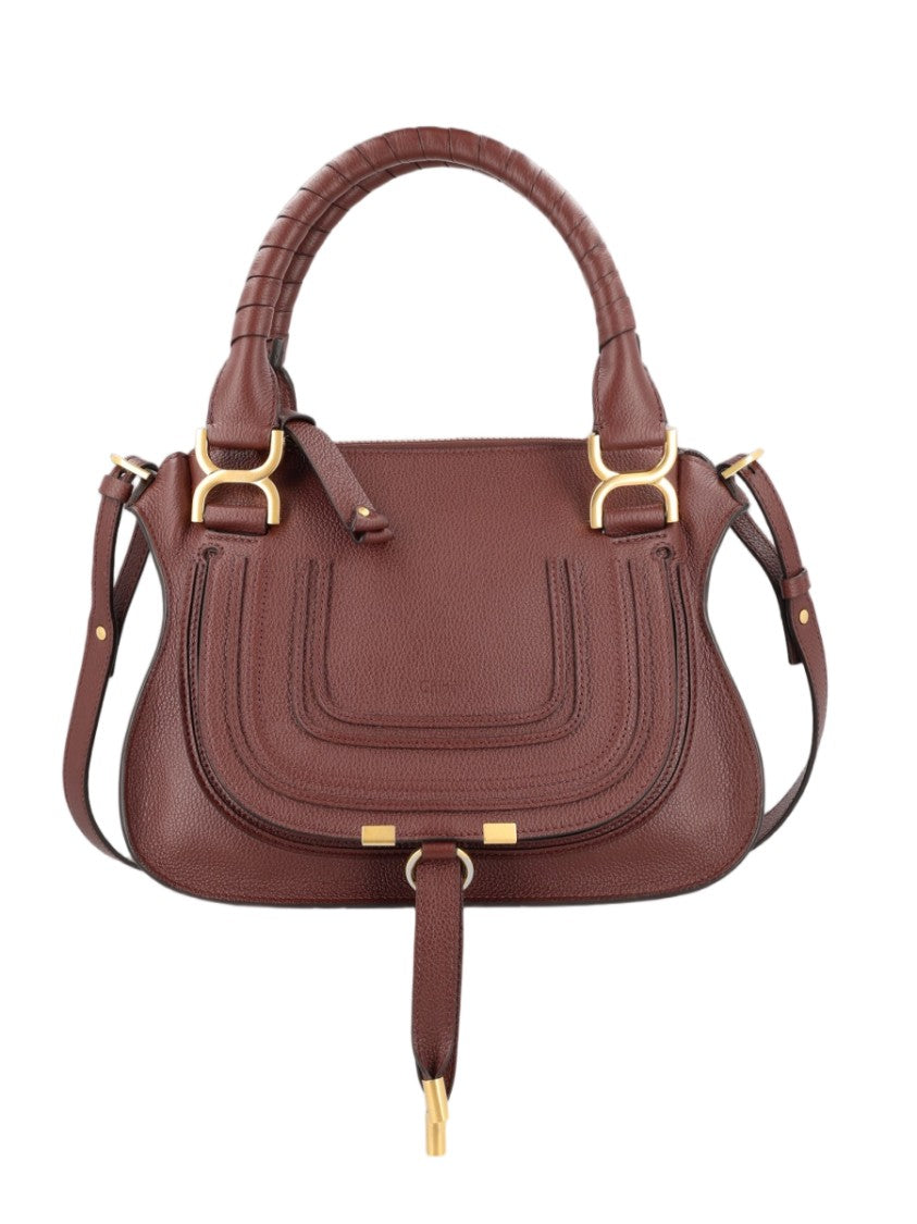 Chloé Structured Brown Leather Handbag With Curved Stitched Detailing