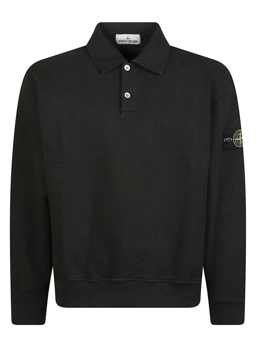 Stone Island Polo Neck Logo Cotton Sweatshirt