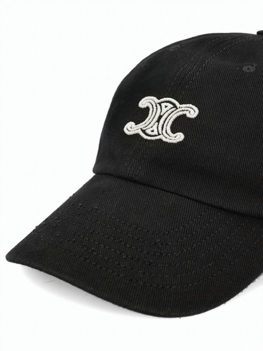 Celine Cotton Black Baseball Cap With Embroidered Logo