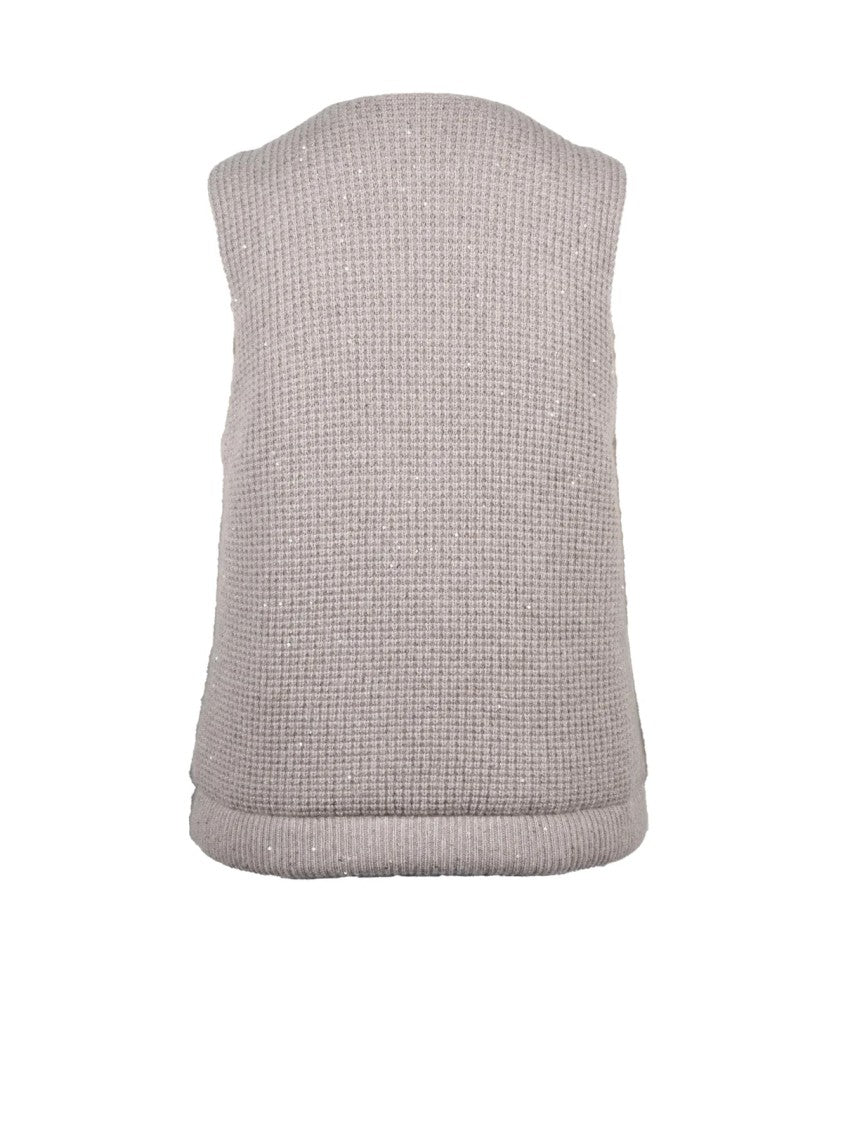 Fabiana Filippi Beige Virgin Wool-Blend Zip Padded Vest