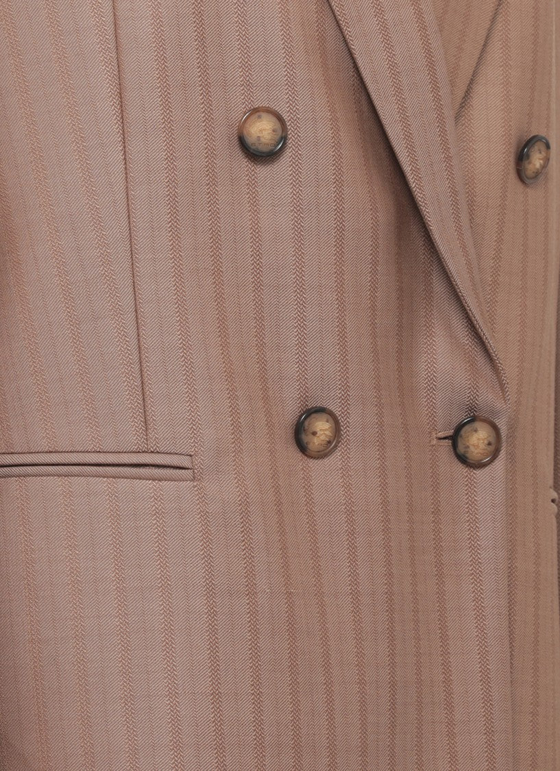 Etro Beige Double-Breasted Wool Jacket With Jacquard Stripes