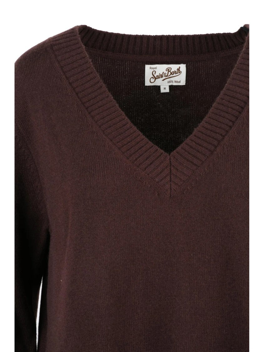 Mc2 Saint Barth Long Knit Dress With Deep V-Neckline And Relaxed Fit