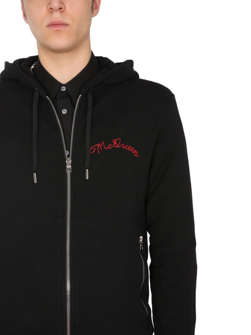 Alexander Mcqueen Hooded Sweatshirt With Full Zip Front
