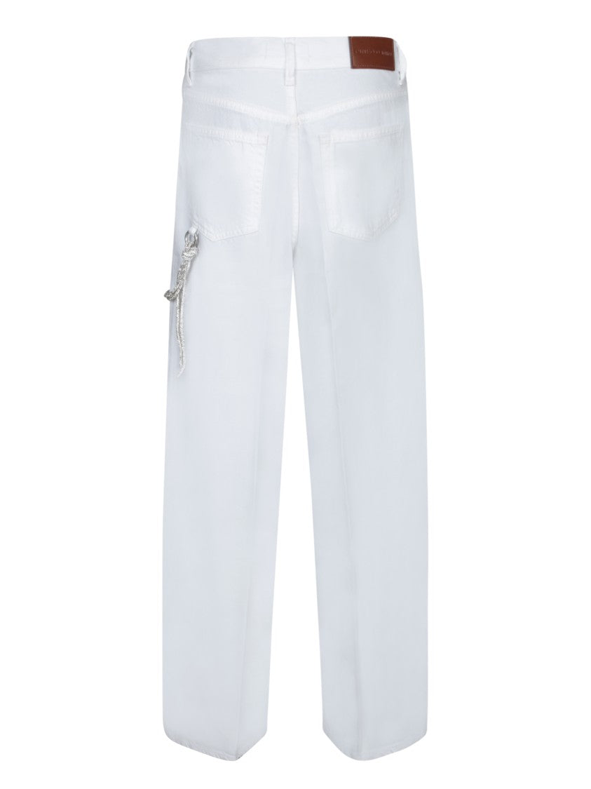 Pinko White Loose Fit Silver Chain Trousers