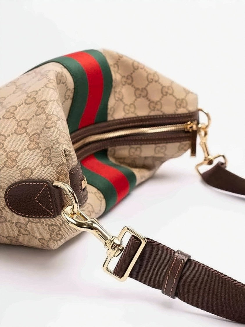 Gucci Structured Monogram Canvas Crossbody Bag With Green