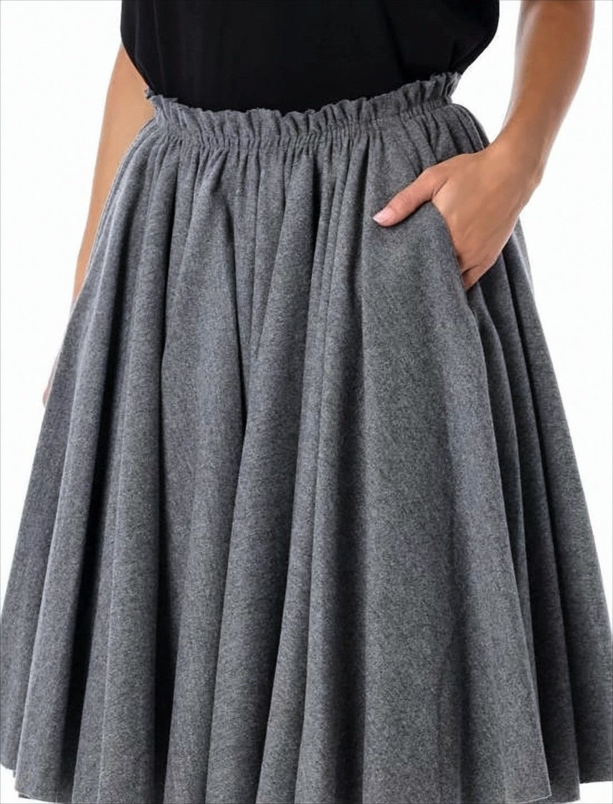 Ami Paris Voluminous Gathered Midi Skirt With Elastic Waistband