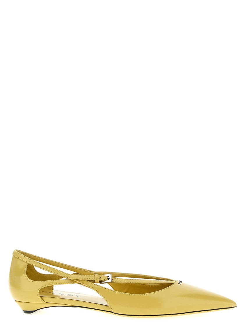 Prada Logo Leather Ballet Flats