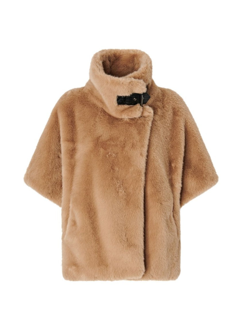 Pinko Plush Faux Fur Cropped High Collar Jacket