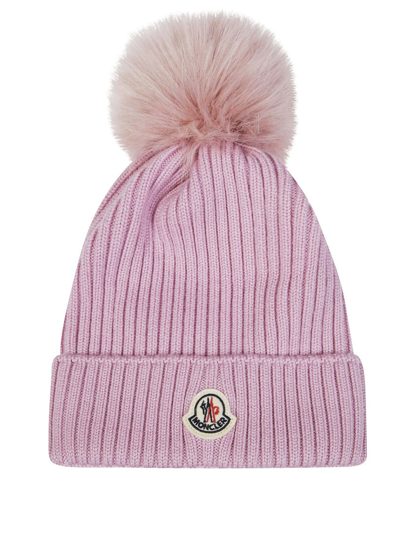 Moncler Ribbed Knit Beanie With Fluffy Pom-Pom