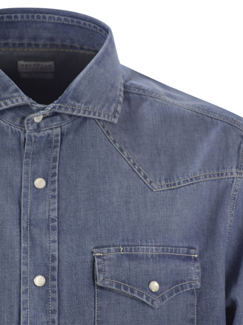 Brunello Cucinelli Easy Fit Shirt In Light Cotton Denim