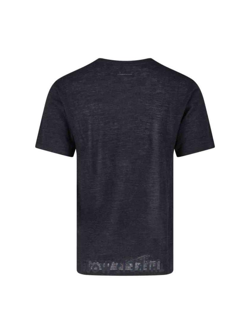 Mm6 By Maison Margiela Crew Neck Black Wool T-Shirt With Bold Logo Print