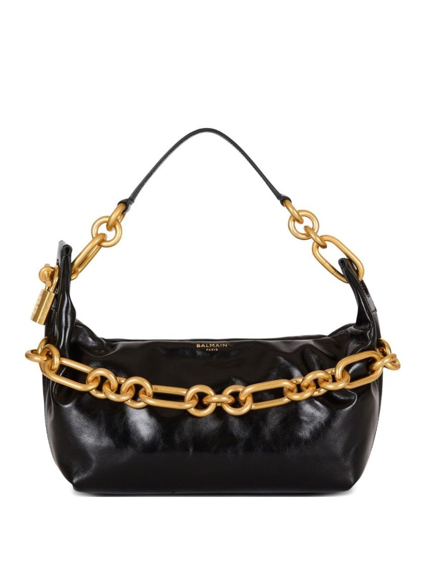 Balmain Oversized Gold Chain Black Handbag