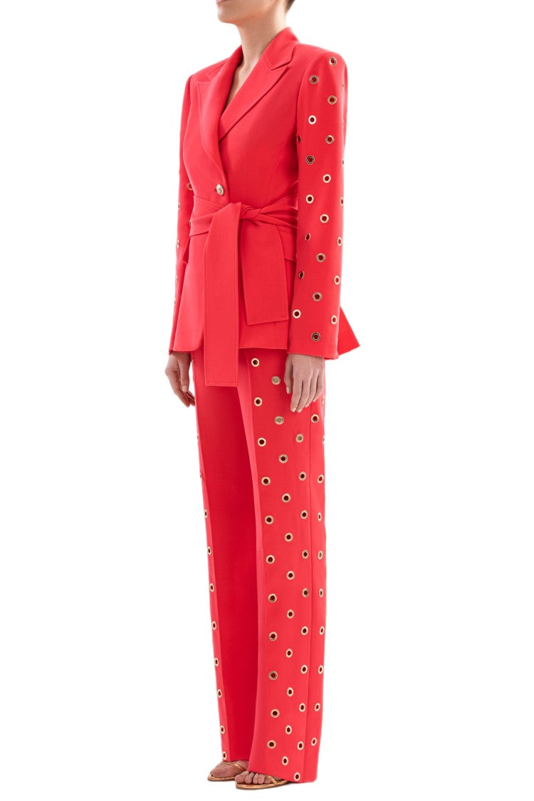 Saiid Kobeisy Coral Metal Ring Crepe Straight-Leg Pants