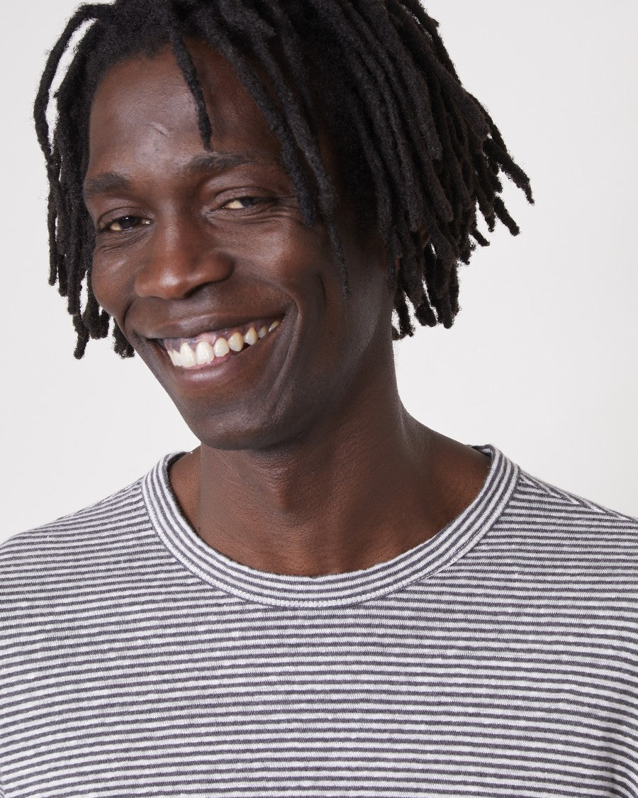 Officine Generale Yarn-Dyed Long-Sleeve Crewneck Tee With Self-Fabric Collar