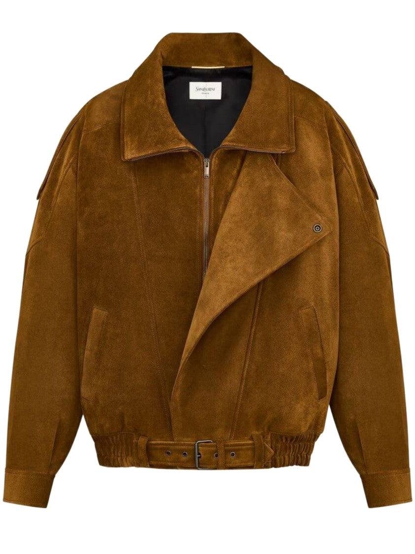 Saint Laurent Brown Suede Belted Oversized Blouson Jacket