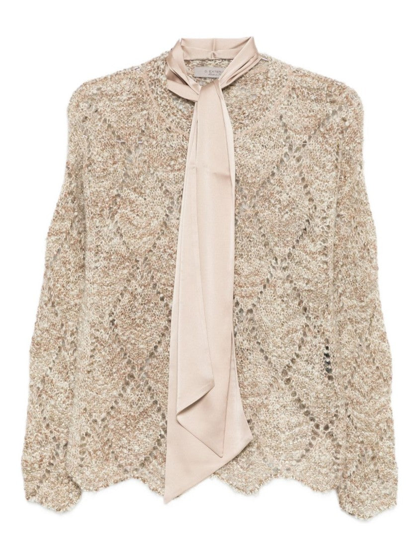 Dexterior Beige Knit Sweater With Openwork Design