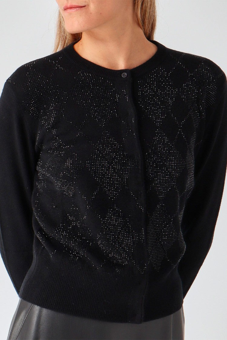 Max Mara Black Mstgiovane Diamond-Pattern Wool-Blend Cardigan