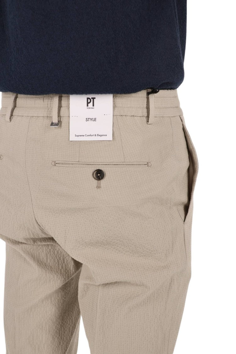 Pt Torino Seersucker Cotton Slim Fit Jogger Trousers