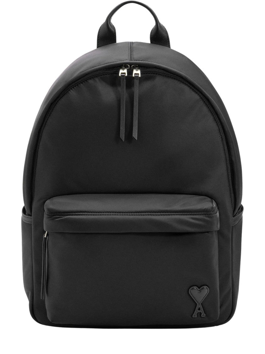Ami Paris Black Marcel Nylon Leather-Accent Backpack