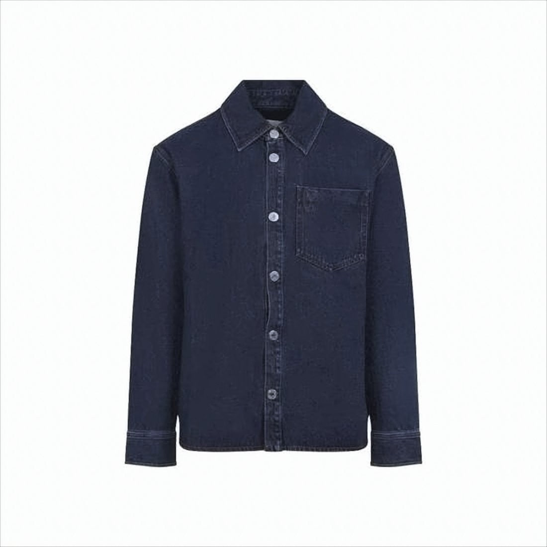 Ami Paris Button-Down Denim Shirt With Chest Pocket And Embroidery