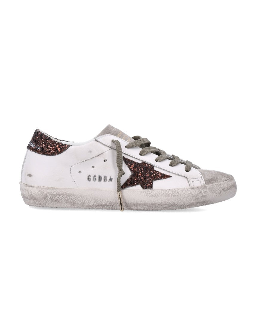 Golden Goose Vintage Leather Sneakers With Glitter Star Appliqué