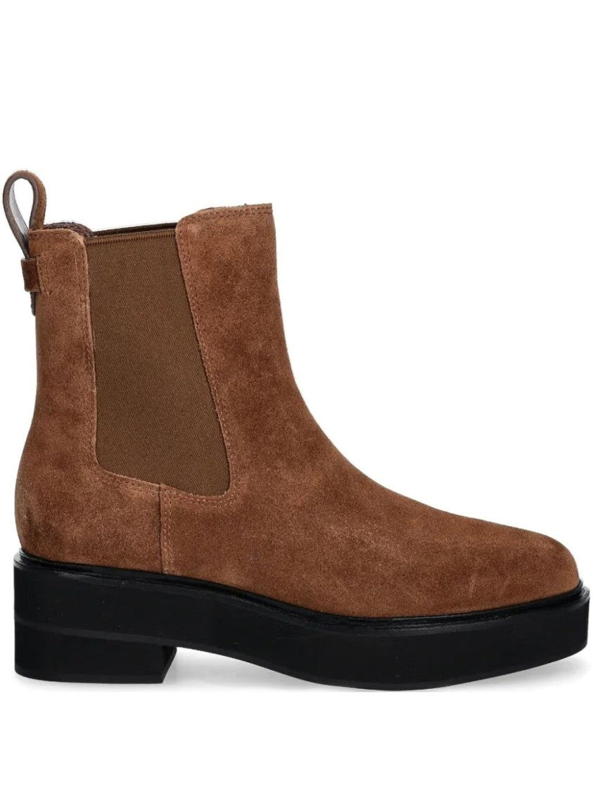 Lauren Ralph Lauren Brown Elastic Side Panel Leather Ankle Boots