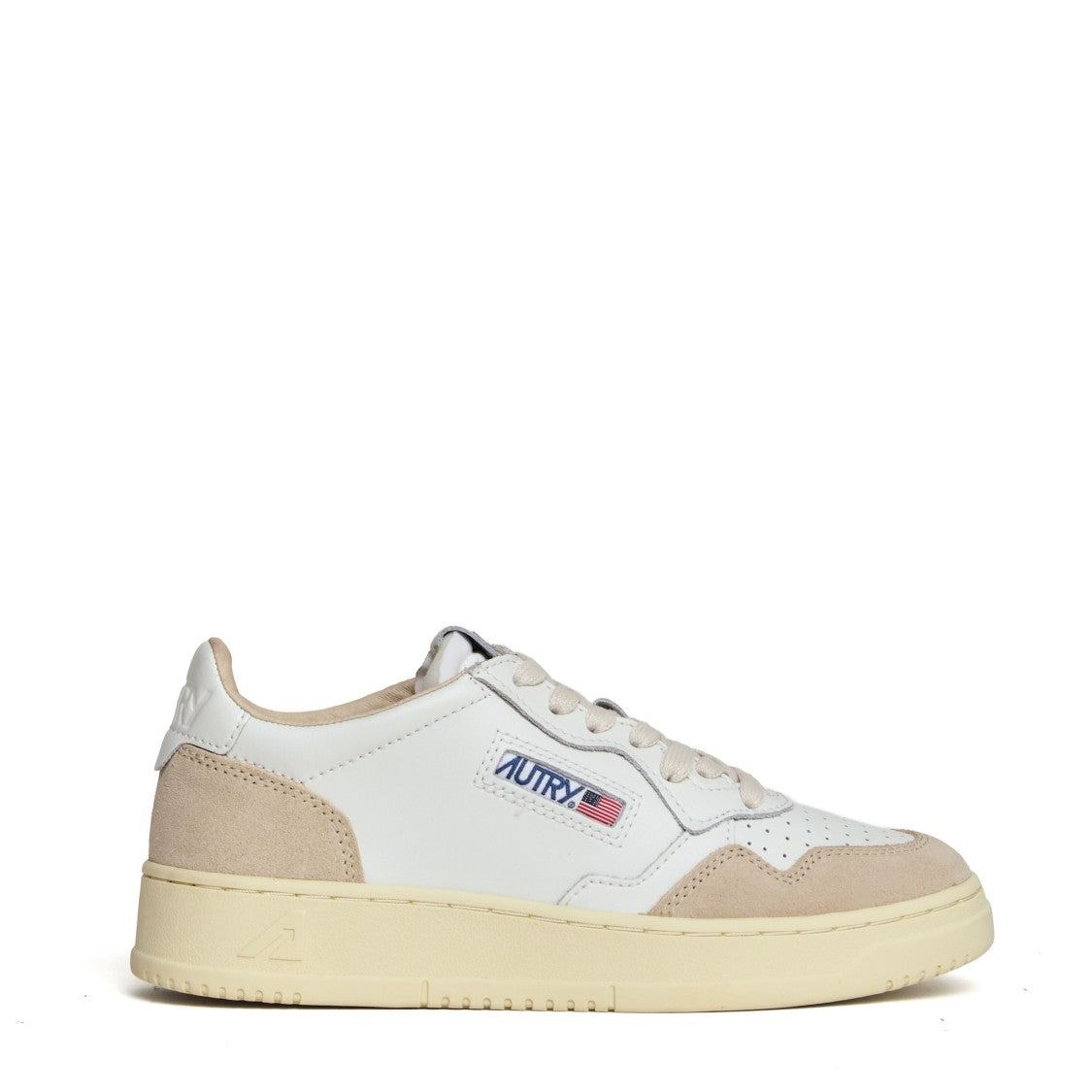 Autry White Beige Medalist Low Suede Sneakers