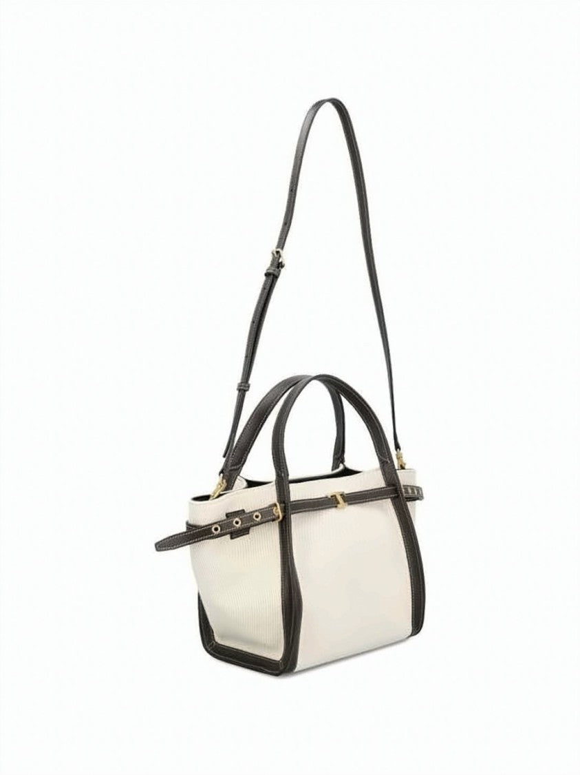 Tod's Cream Linen And Leather Shoulder Bag