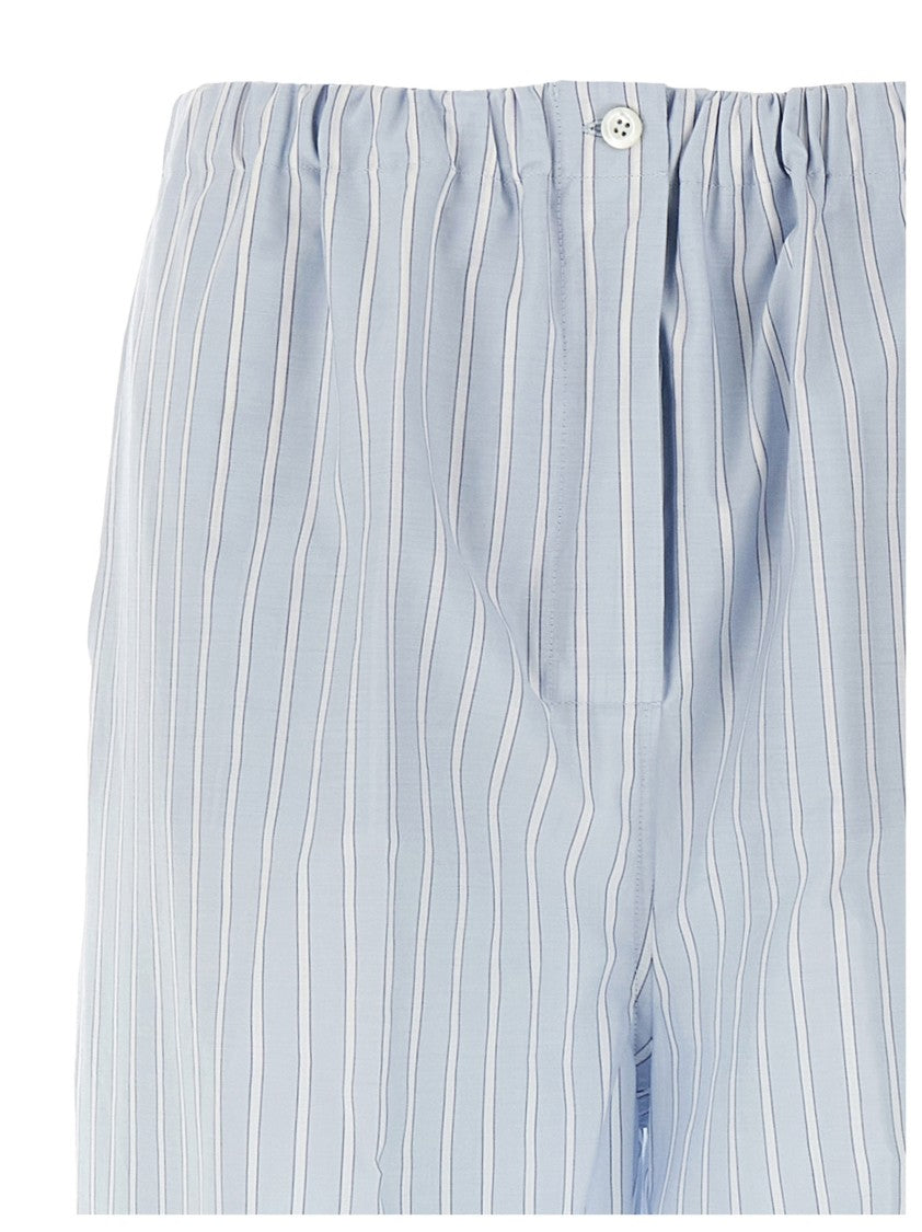 Prada Vertical Stripe Cotton Poplin Pants With Refined Detailing