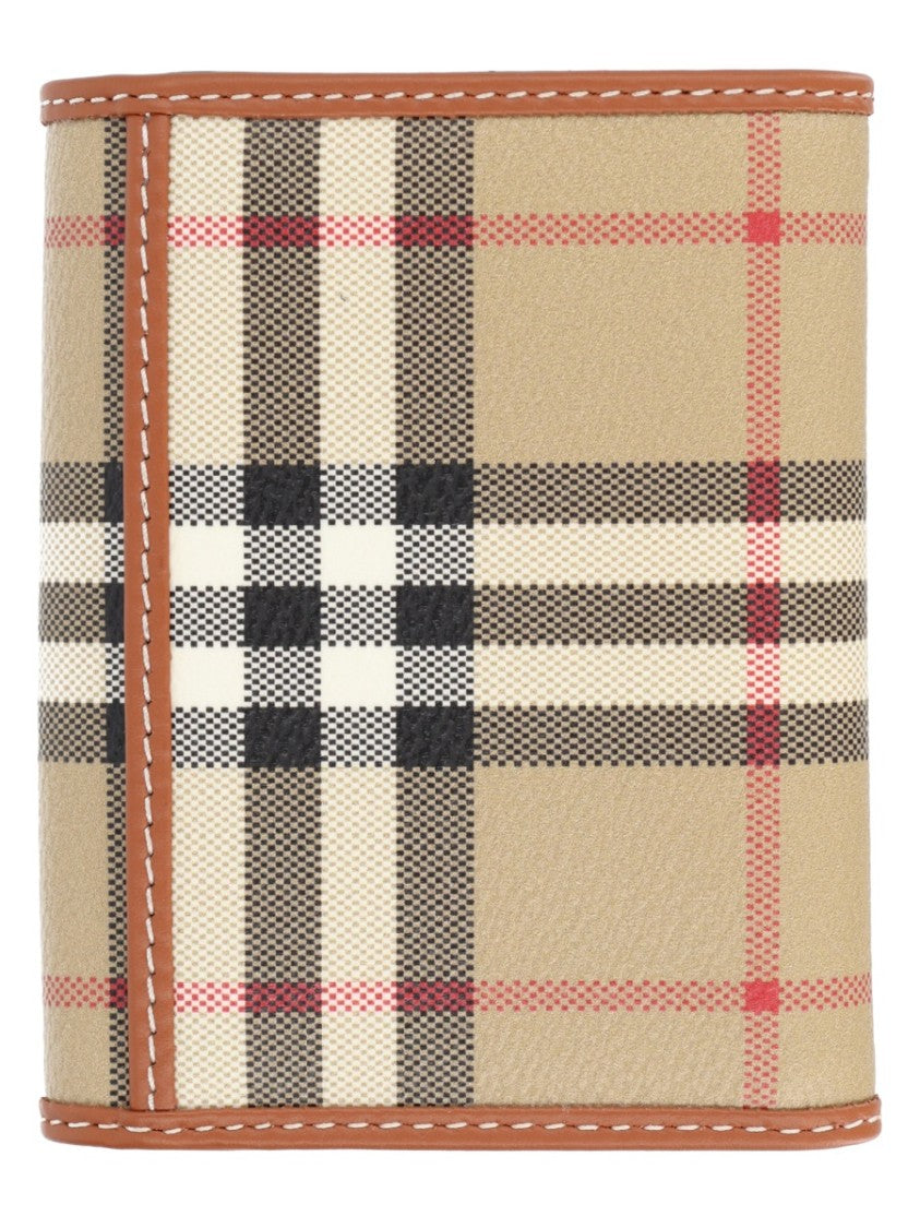 Burberry Beige Check Leather Trim Wallet