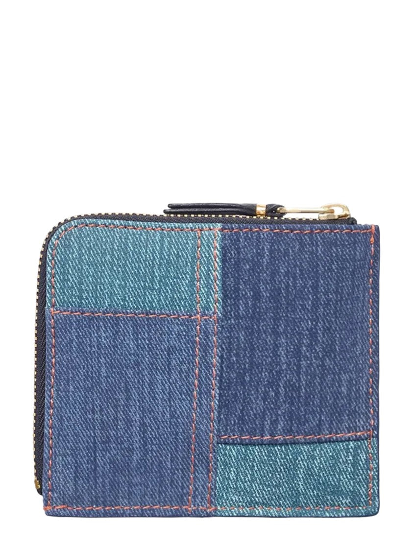 Comme Des Garçons Patchwork Denim Wallet With Gold-Tone Zipper
